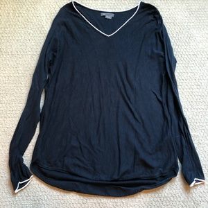 Vince V Neck Cotton Navy Long Sleeve Top Size M